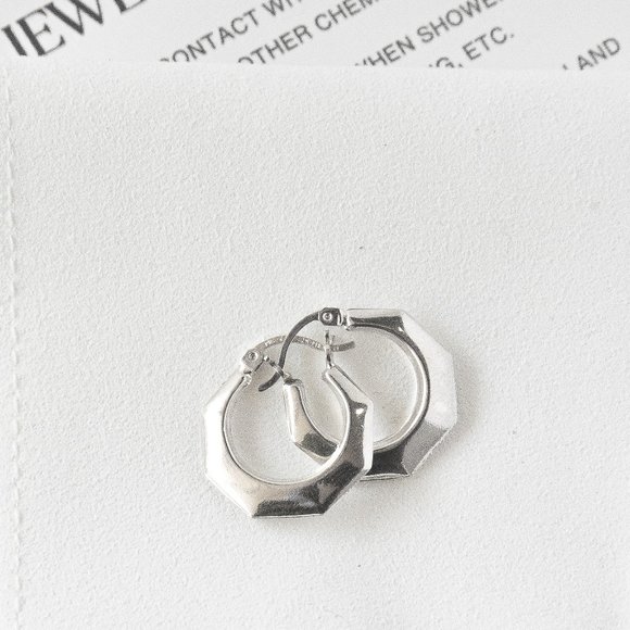 Hexagon Hoop Earrings in Sterling Silver - Picture 2 of 5